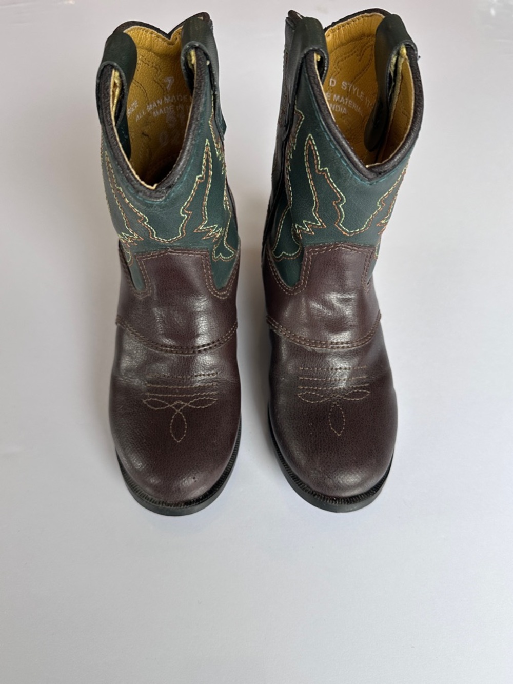 Toddler Brown and Teal Western Cowboy Boots Boot Barn Size 7 Nearly New Leather